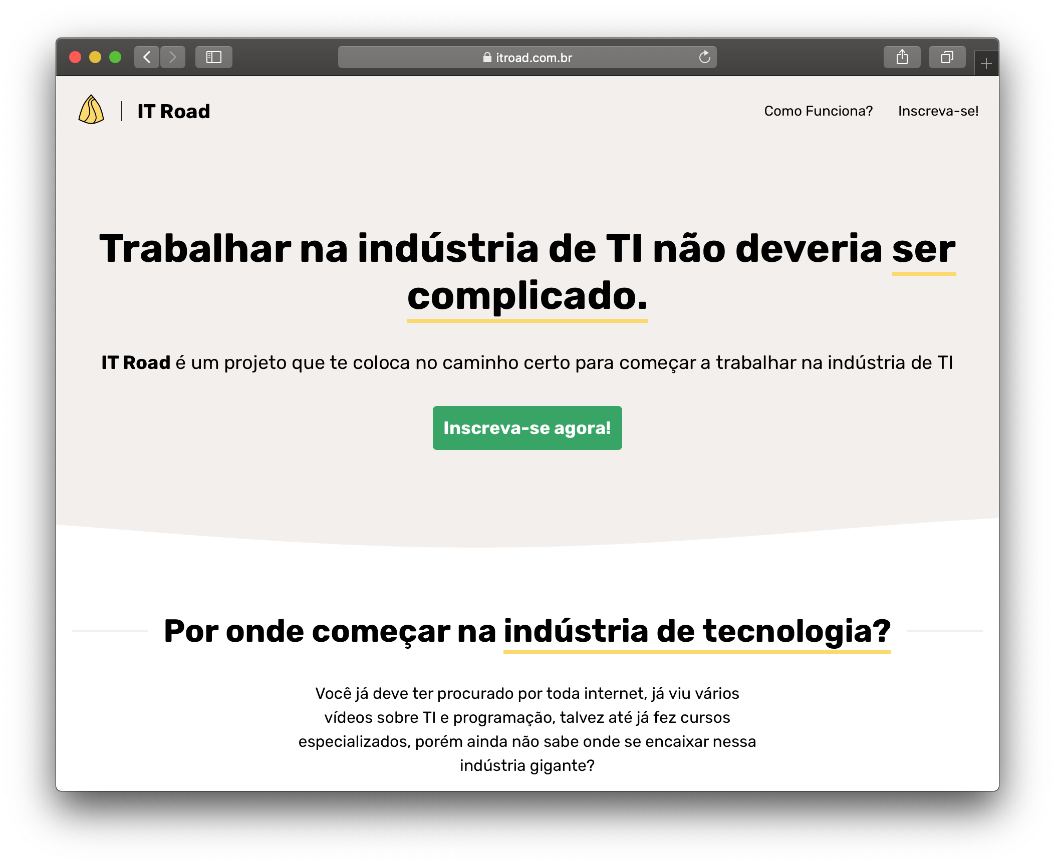 Safari showing the IT Road website